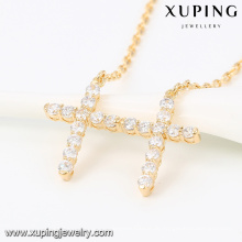 43189 -Xuping Spätestes Design Doppelkreuz Anhänger Halskette Legierung Gold